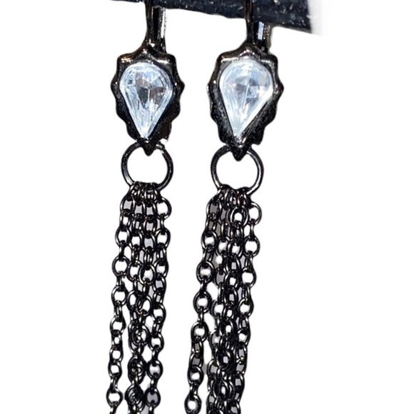 Black Spider Chain Link Dangling Earrings in Black and Pewter Silver - Picture 5 of 5